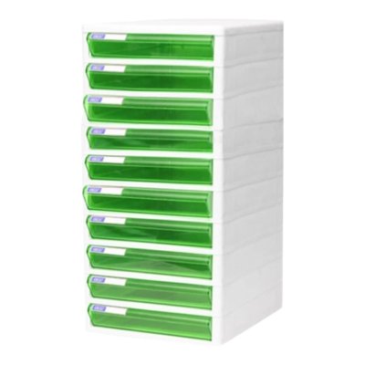 ตู้เอกสารออร์ก้า#TCB10โครงขาวลิ้นชักเขียว10ชั้น(25.5x34x54ซม)