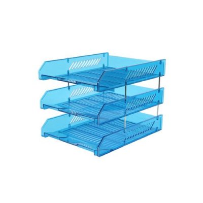 ถาดเอกสารพลาสติกออร์ก้า#L3สีฟ้าใส3ชั้น