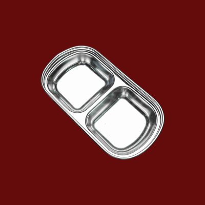 ถ้วยน้ำจิ้มเหลี่ยม 2 ช่องเงิน