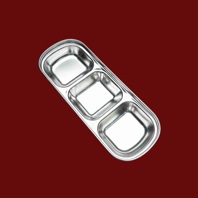 ถ้วยน้ำจิ้มเหลี่ยม 3 ช่องเงิน