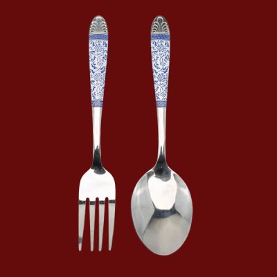 ช้อนส้อม ขาวน้ำเงิน