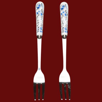 ส้อมกาแฟเซลามิกดอกน้ำเงิน