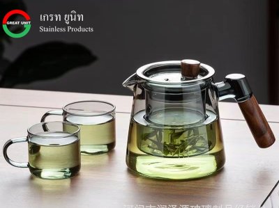 กาแก้ว ทำจากแก้วโบโรซิละ ทนความร้อน ความเย็นได้อย่างดี ด้ามจับลายไม้สวยงาม ขนาด 600ml
