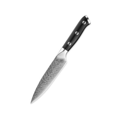 มีดครัว ลายดามัสกัส สแตนเลสเกรด 50CR13 เหล็กแข็ง คมนาน ด้ามจับสีแดงนุ่มมือ ไม่ลื่น