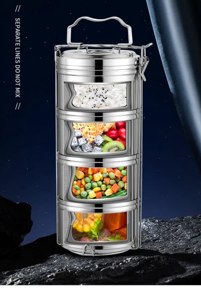 ปิ่นโต กล่องข้าว ทำจากสแตนเลส 304 แบบสูญญากาศ2ชั้น กันร้อนกันหก  ขนาด 14cm มีให้เลือก 2ชั้น 3ชั้น 4ชั้น