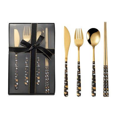 ช้อนส้อม ช้อนส้อมเกาหลี ด้ามเพ้นสี SUS304