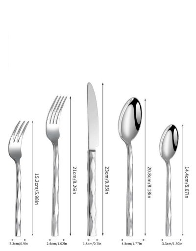 ช้อนส้อม ด้ามลาย8เหลี่ยม Stainless steel ขัดเงาสวยงาม เพิ่มความหนา ใช้ทน