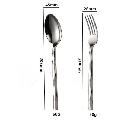 ช้อนส้อม ด้ามลาย8เหลี่ยม Stainless steel ขัดเงาสวยงาม เพิ่มความหนา ใช้ทน
