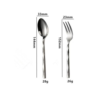 ช้อนส้อม ด้ามลาย8เหลี่ยม Stainless steel ขัดเงาสวยงาม เพิ่มความหนา ใช้ทน