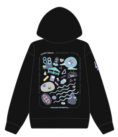 แบบที่ 4.2 เสื้อฮู้ดดี้สีดำ ลายเรียนเราเด่นเล่นเราดี