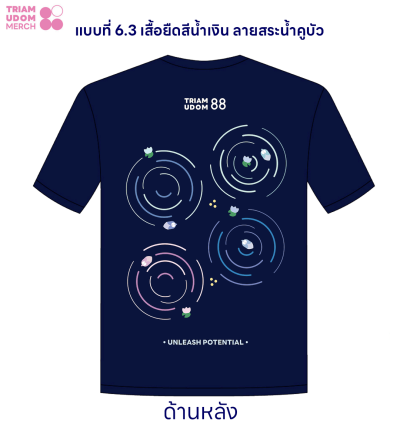 แบบที่ 6.3 เสื้อยืดคอกลมสีน้ำเงิน ลายสระน้ำ