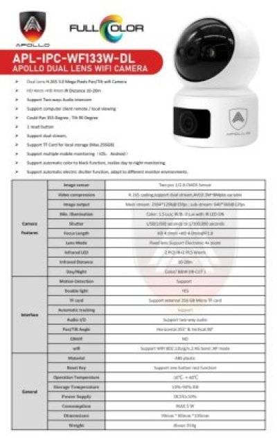 กล้องวงจรปิดเชียงใหม่ ไร้สาย Apollo 3MP พร้อมบริการติดตั้ง