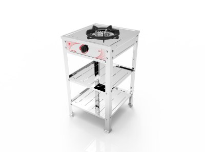 Single burner shelf gas stove with Giga burner, full stainless steel body and storage shelf