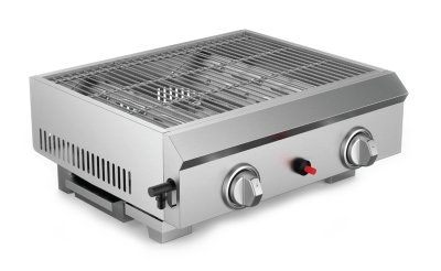 Gas grill with 2 burners and stainless steel body for commercial use