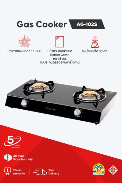 Double burner gas stove with tempered glass and stainless steel body