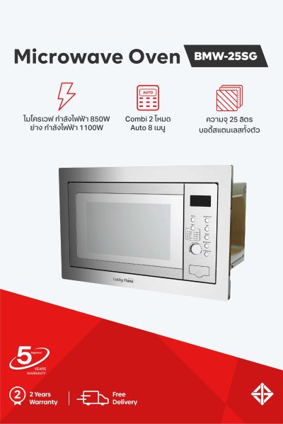 เตาอบไมโครเวฟแบบฝัง Built-in ขนาด 25 ลิตร พร้อมโหมดย่างและคอมบิ