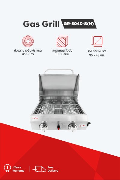 Gas grill with 2 burners and stainless steel body for commercial use