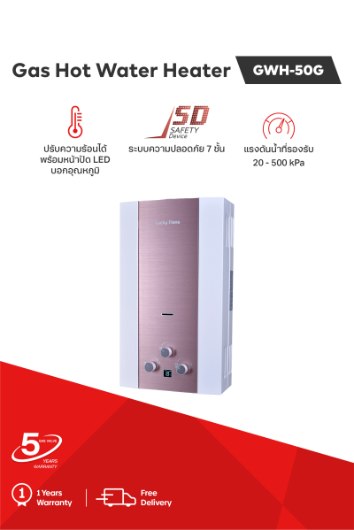 Gas water heater with adjustable temperature and 7 safety systems
