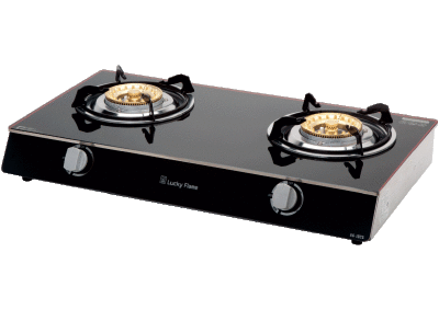 Double burner gas stove with tempered glass and stainless steel body