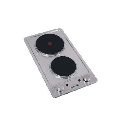 Double hot plate electric hob with stainless steel surface