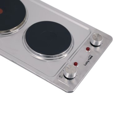 Double hot plate electric hob with stainless steel surface