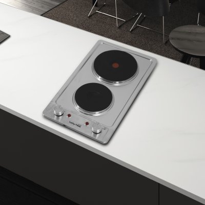 Double hot plate electric hob with stainless steel surface