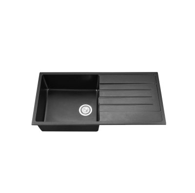 Single bowl granite kitchen sink with drainboard and top mount installation