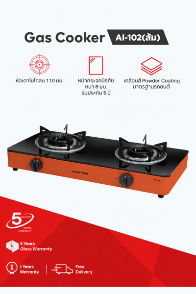 Double Burner Gas Stove with Cyclone Burner and Glass Top