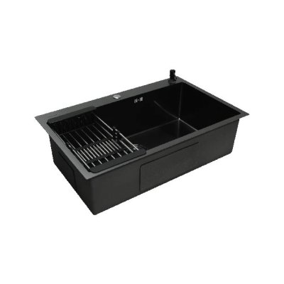 Single bowl kitchen sink with PVD coating and top mount installation