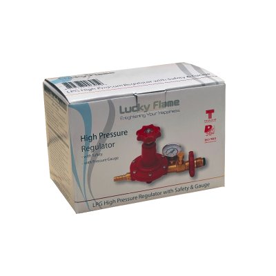 High pressure gas regulator with safety valve and pressure gauge
