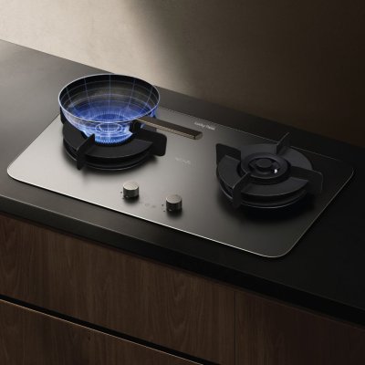 Smart built-in gas hob with nano coated glass and hood connection
