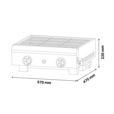 Gas grill with 2 burners and stainless steel body for commercial use