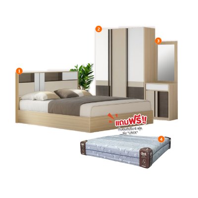 ชุดห้องนอน 6 ฟุต "รุ่น TOMMY" (แถมฟรี!! ที่นอน)