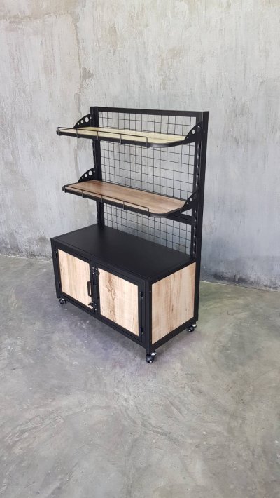2ชั้นแผ่นไม้ 90cm.มีตู้ 45x89x133 ซม./ดำ
