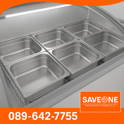 ตู้แช่แข็งฝากระจกโค้ง SANDEN รุ่น SNC-0855P (28.6 คิว) มาพร้อมถาดหลุมสแตนเลส  รวม 14 ใบ