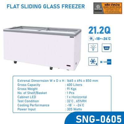 ตู้แช่แข็ง แบบฝากระจกตรง ยี่ห้อ SANDEN รุ่น SNG-0605 (21.2 คิว)