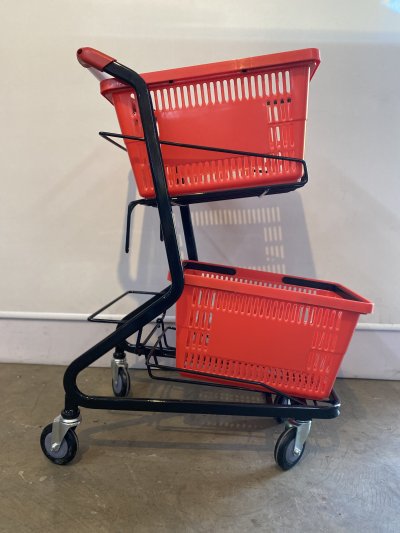 รถเข็นช็อปปิ้ง รุ่นมินิ ใส่ตะกร้า 2 ใบ (Shopping Cart) รถเข็นซูเปอร์มาร์เก็ต 2 ชั้น พร้อมตะกร้า
