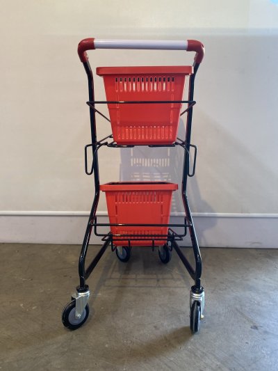 รถเข็นช็อปปิ้ง รุ่นมินิ ใส่ตะกร้า 2 ใบ (Shopping Cart) รถเข็นซูเปอร์มาร์เก็ต 2 ชั้น พร้อมตะกร้า