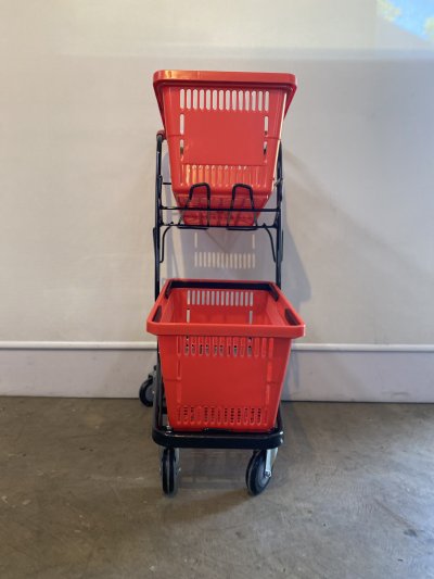รถเข็นช็อปปิ้ง รุ่นมินิ ใส่ตะกร้า 2 ใบ (Shopping Cart) รถเข็นซูเปอร์มาร์เก็ต 2 ชั้น พร้อมตะกร้า
