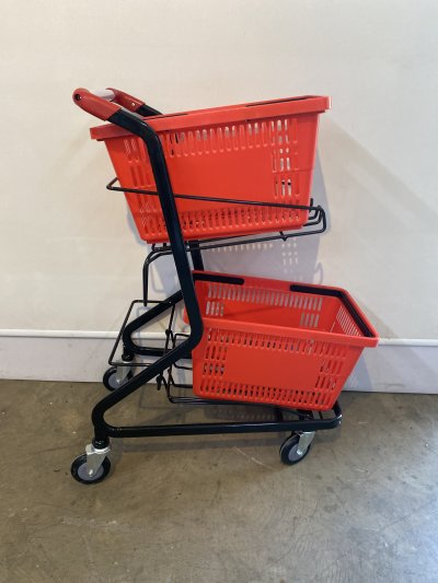 รถเข็นช็อปปิ้ง รุ่นมินิ ใส่ตะกร้า 2 ใบ (Shopping Cart) รถเข็นซูเปอร์มาร์เก็ต 2 ชั้น พร้อมตะกร้า