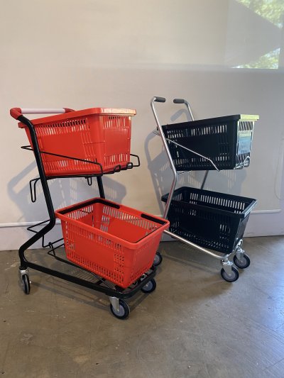 รถเข็นช็อปปิ้ง รุ่นมินิ ใส่ตะกร้า 2 ใบ (Shopping Cart) รถเข็นซูเปอร์มาร์เก็ต 2 ชั้น พร้อมตะกร้า