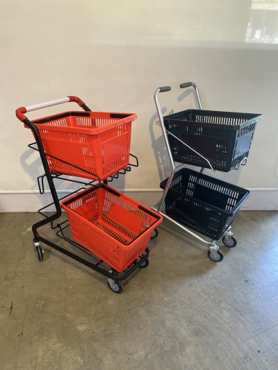 รถเข็นช็อปปิ้ง รุ่นมินิ ใส่ตะกร้า 2 ใบ (Shopping Cart) รถเข็นซูเปอร์มาร์เก็ต 2 ชั้น พร้อมตะกร้า