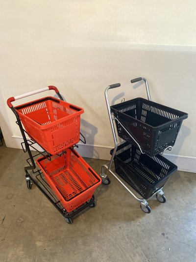 รถเข็นช็อปปิ้ง รุ่นมินิ ใส่ตะกร้า 2 ใบ (Shopping Cart) รถเข็นซูเปอร์มาร์เก็ต 2 ชั้น พร้อมตะกร้า