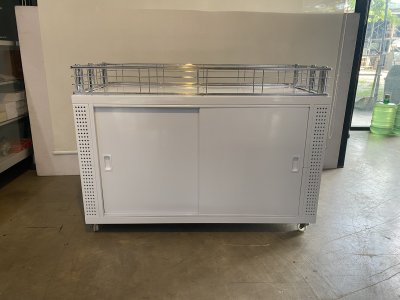 กระบะโปรโมชั่น โชว์สินค้า วัสดุเหล็ก แบบมีล้อเลื่อน รุ่นมาตรฐานซุปเปอร์มาร์เก็ต