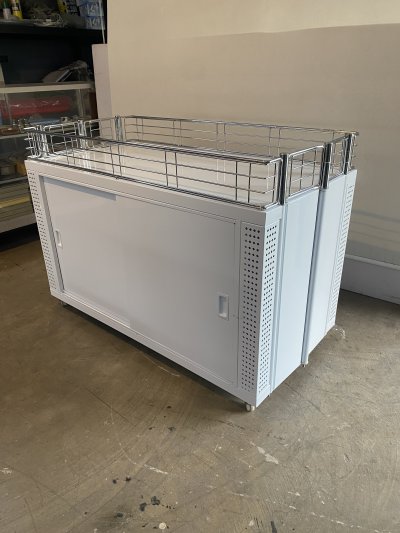 กระบะโปรโมชั่น โชว์สินค้า วัสดุเหล็ก แบบมีล้อเลื่อน รุ่นมาตรฐานซุปเปอร์มาร์เก็ต