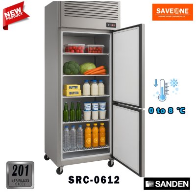 ตู้แช่สแตนเลส ทรงยืน 2 ประตูทึบ ﻿แช่เย็น ยี่ห้อ Sanden รุ่น ﻿SRC-0612 (530 ลิตร)