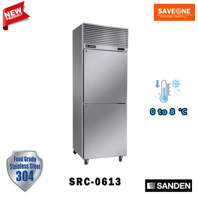 ตู้แช่สแตนเลส เกรด 304 ทรงยืน 2 ประตูทึบ ﻿แช่เย็น ยี่ห้อ Sanden รุ่น ﻿SRC-0613 (530 ลิตร)