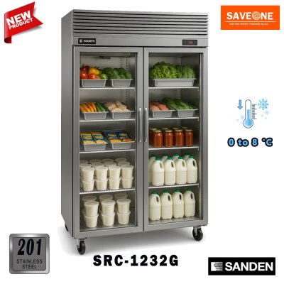 ตู้แช่สแตนเลส ทรงยืน 2 บานกระจก แช่เย็น ยี่ห้อ Sanden รุ่น SRC-1232G (1,030 ลิตร)