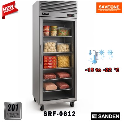 ตู้แช่สแตนเลส ทรงยืน 2 ประตูทึบ แบบ﻿แช่แข็ง ยี่ห้อ Sanden รุ่น ﻿SRF-0612 (530 ลิตร)