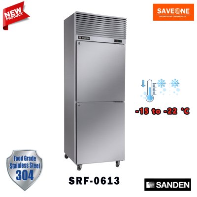 ตู้แช่สแตนเลส เกรด 304 ทรงยืน 2 ประตูทึบ แบบ﻿แช่แข็ง ยี่ห้อ Sanden รุ่น ﻿SRF-0613 (530 ลิตร)